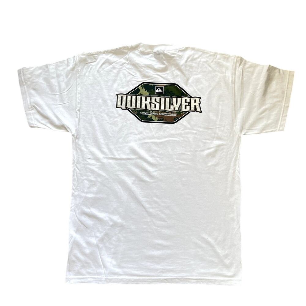 Quiksilver White Camouflage Logo Graphic Men's T-shirt, Large